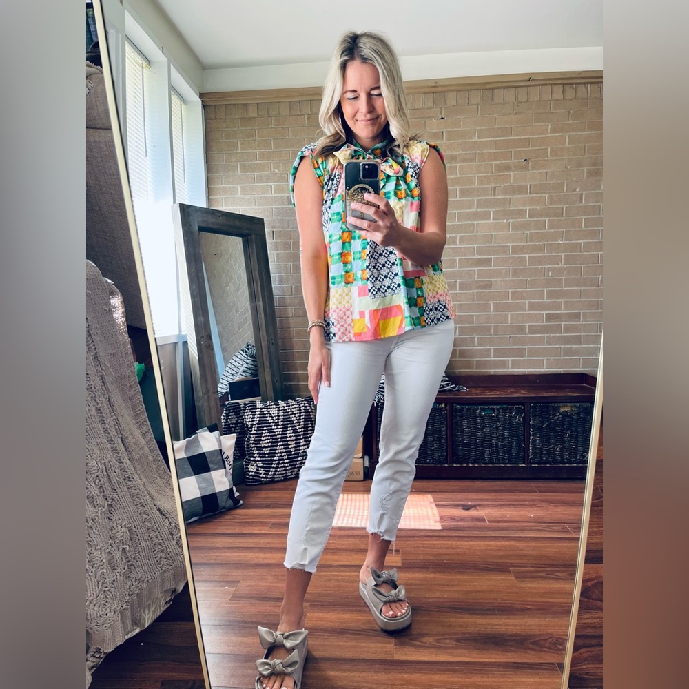 Fate Multicolor Patchwork Blouse With Bow - image 5